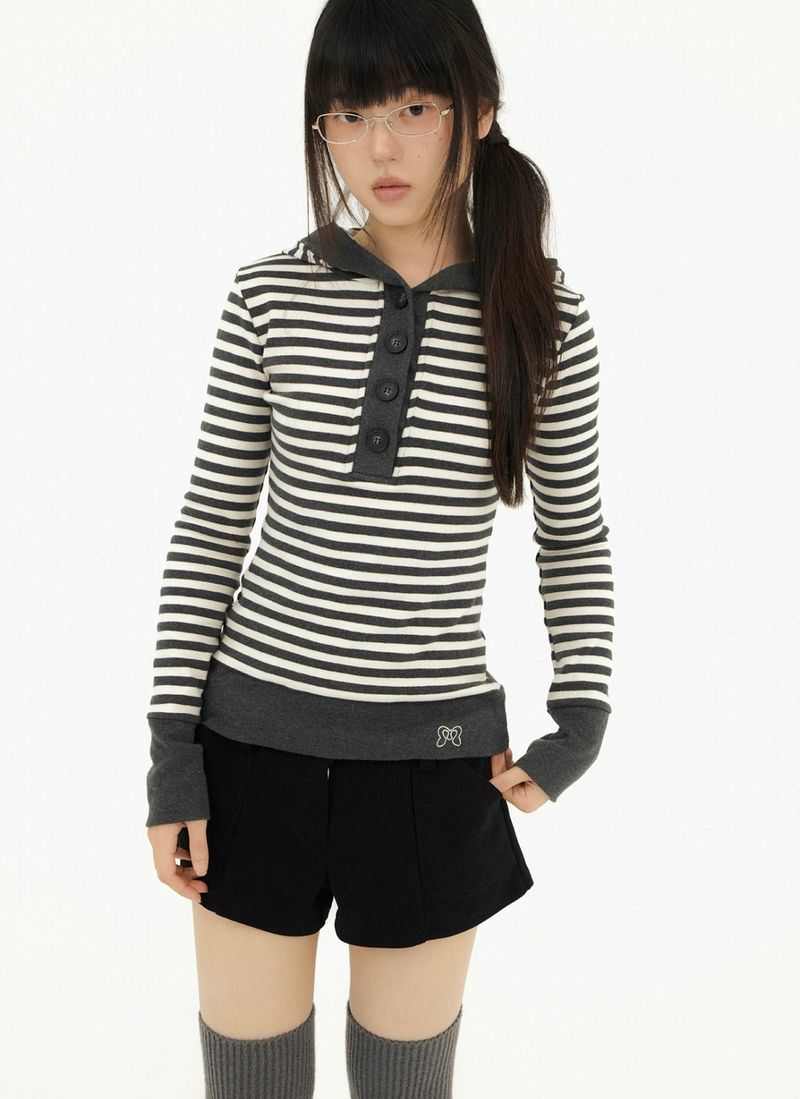 STRIPE LINE HOODIE T-SHIRT CHARCOAL
