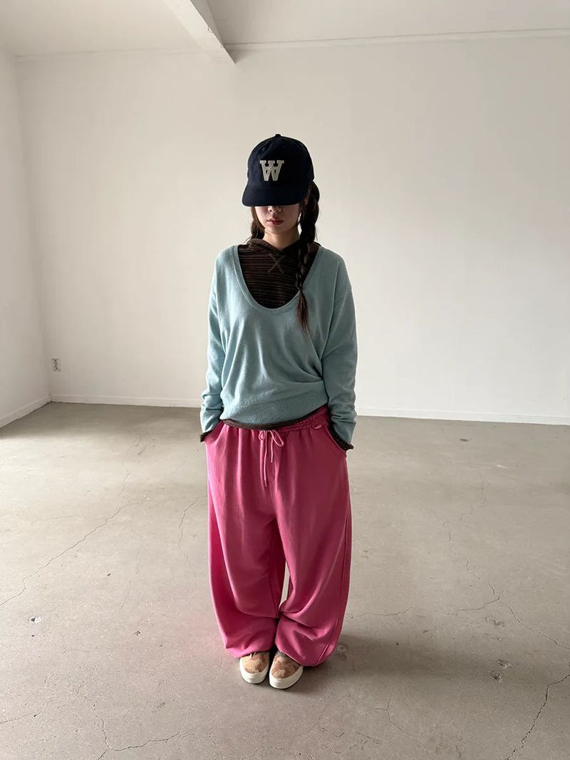 deep U-neck knit top