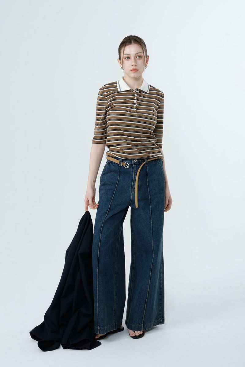 MULTI STRIPE TENCEL T-SHIRT_BROWN