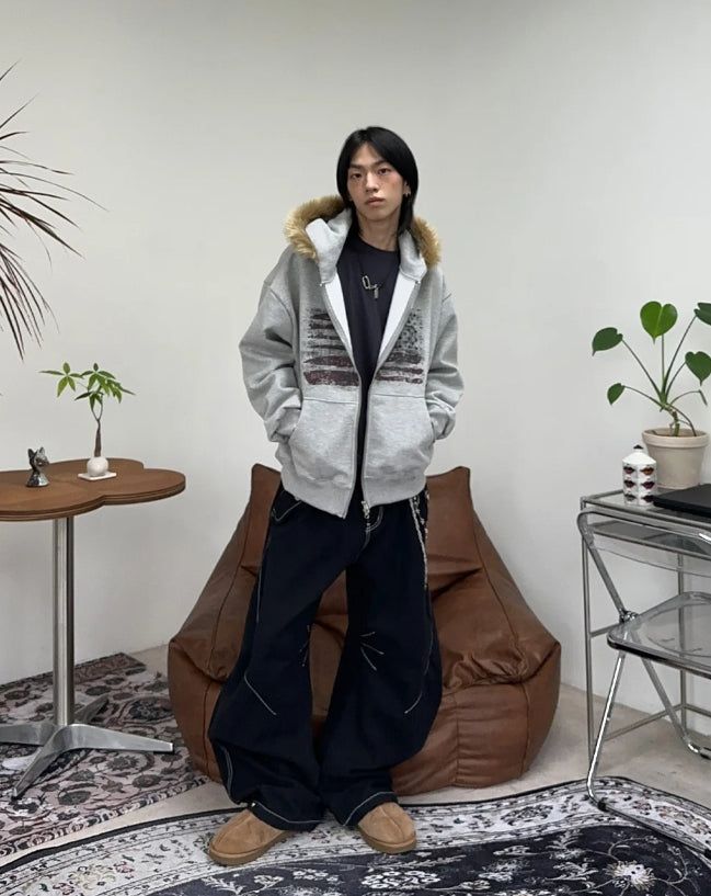 Rain Flag Fur Brushed Hood Zip-Up