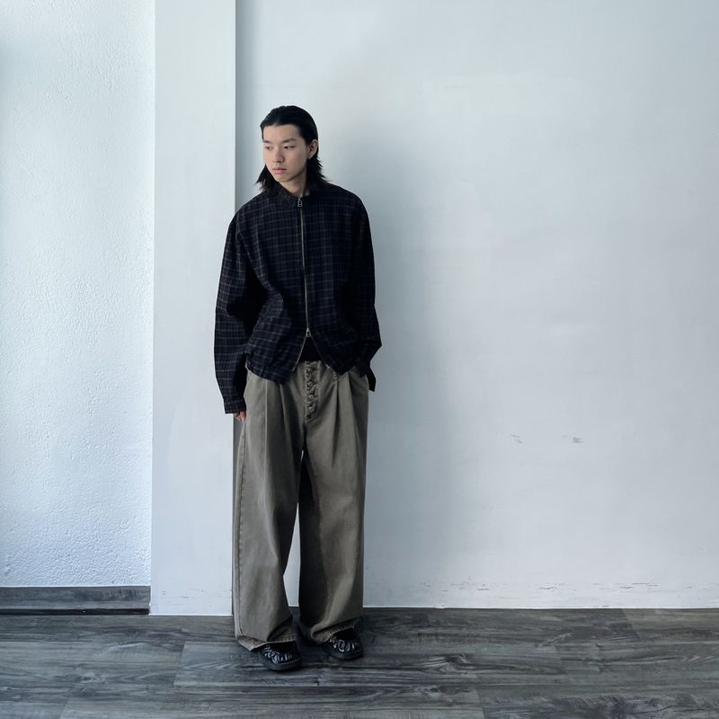 Dark Plaid Two-Way Zip Shirt