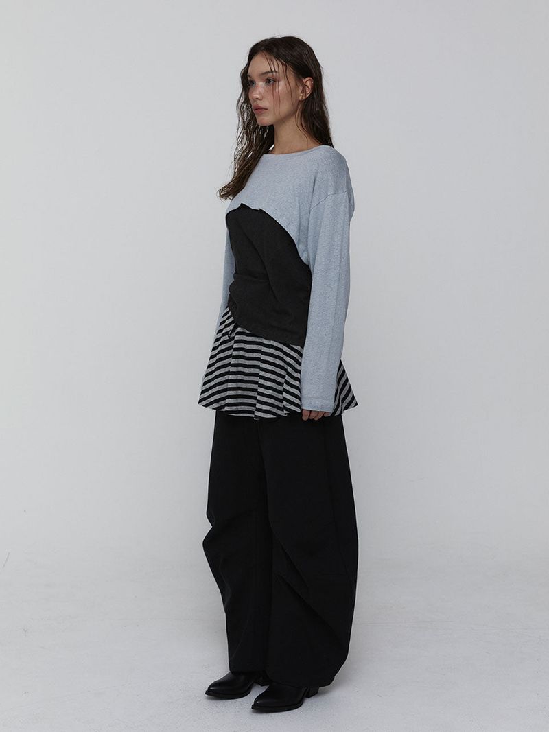 Striped Mini Skirt_Charcoal