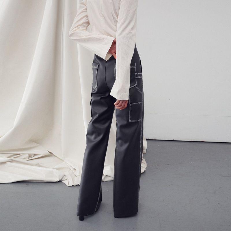 FAUX LEATHER WASHED STRAIGHT PANTS