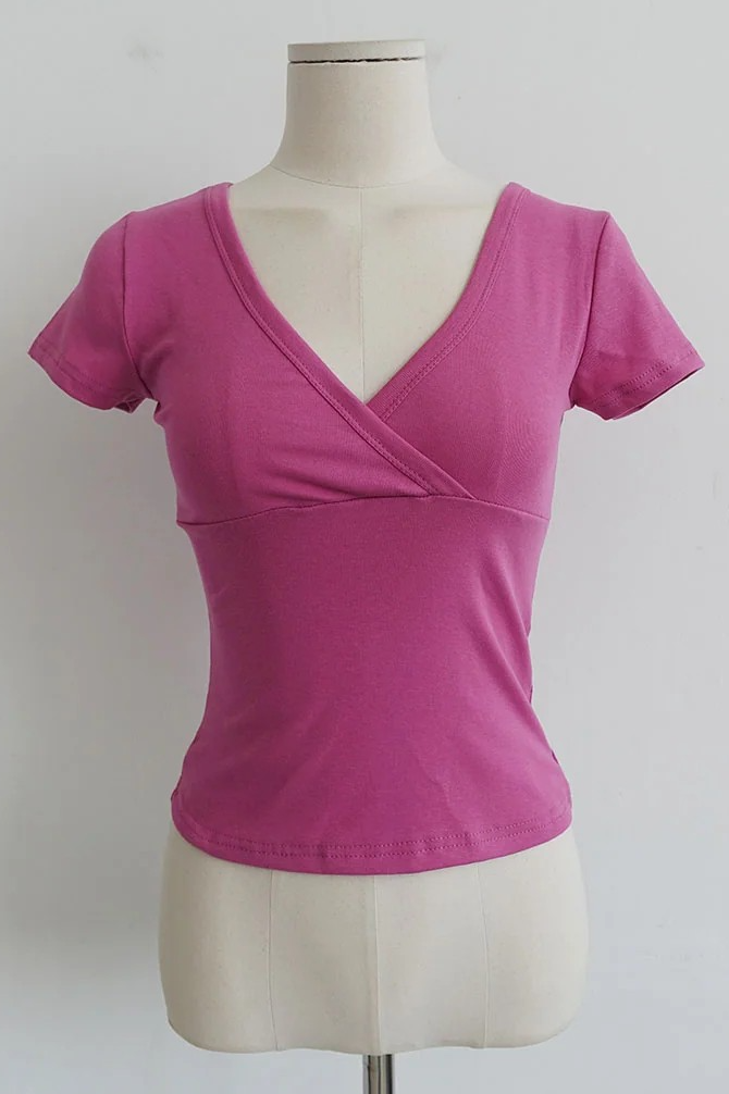 CROSS-WRAP SLIM V-NECK TEE (4COLORS!)