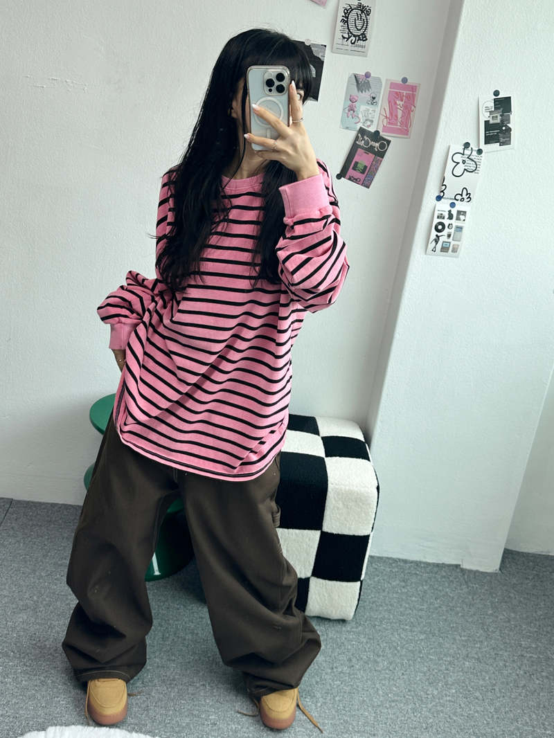 OVERFIT STRIPED ROUND BOX T🩶🖤🩷💙 - 4 COLORS