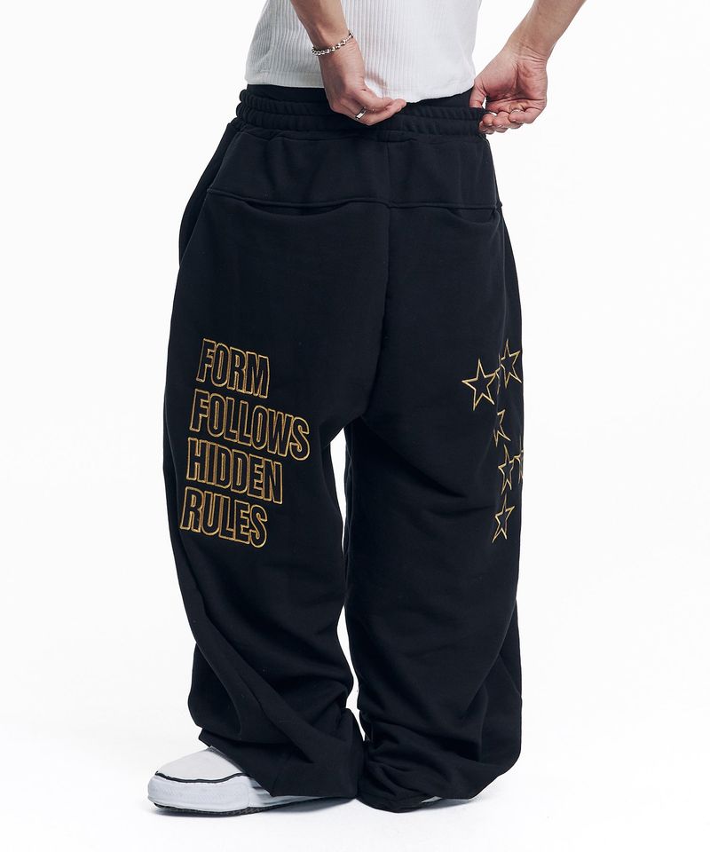 EASY NO EASY（イージーノーイージー）の「Star Lettering Patch Sweat Pants - Black（Pants）」
