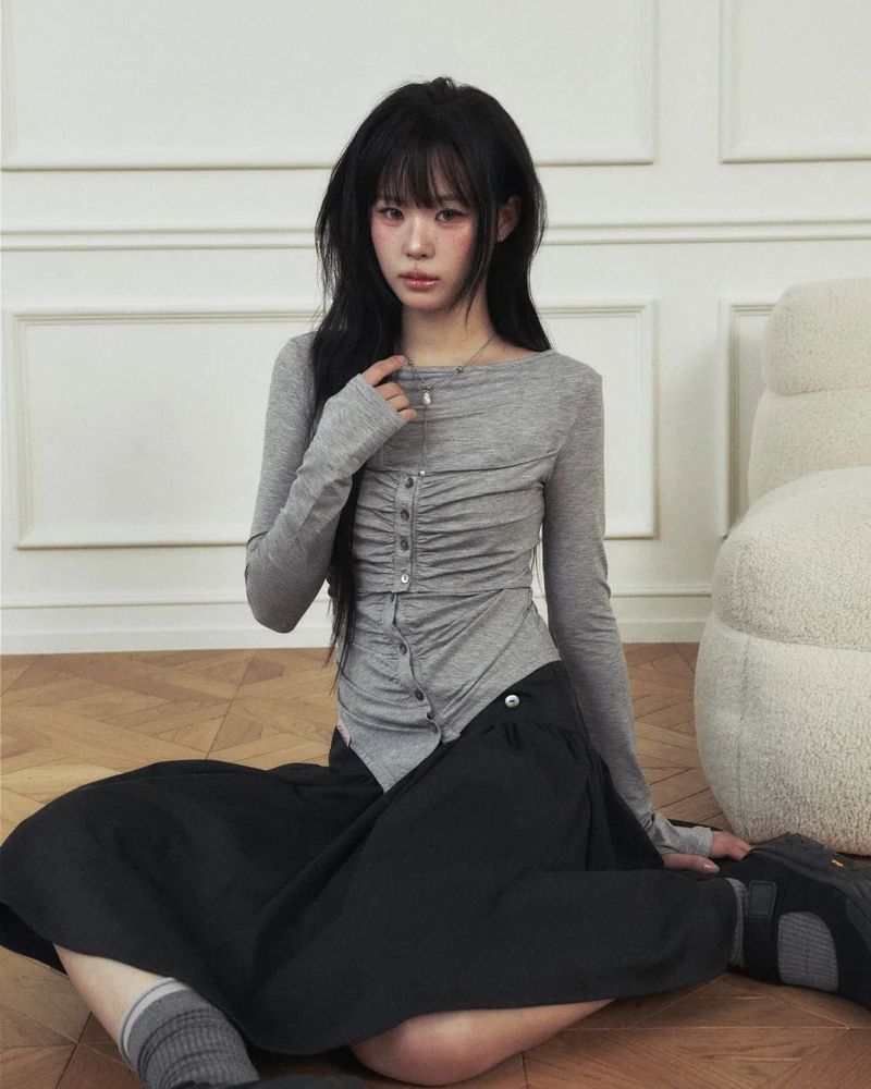 Jelly Button Asymmetric Ruched Top