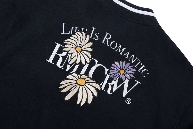 WILD FLOWER WOOL VARSITY JACKET_NAVY