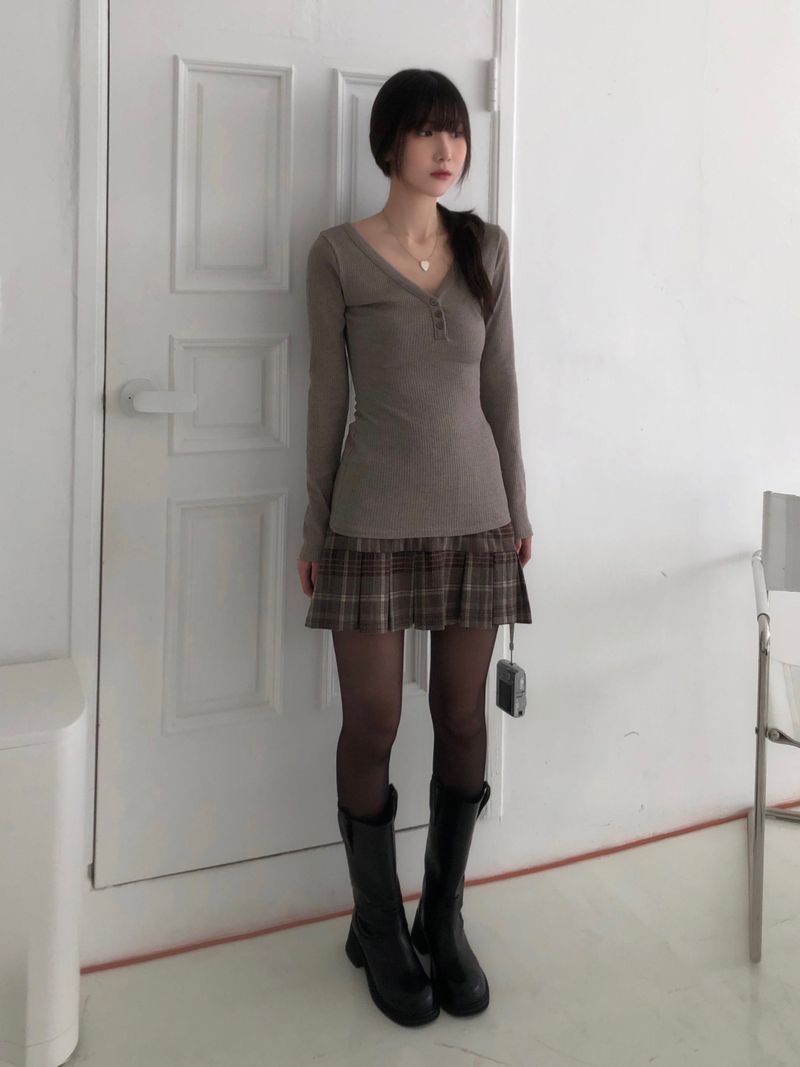 Top checkered pleats skirt (one color)