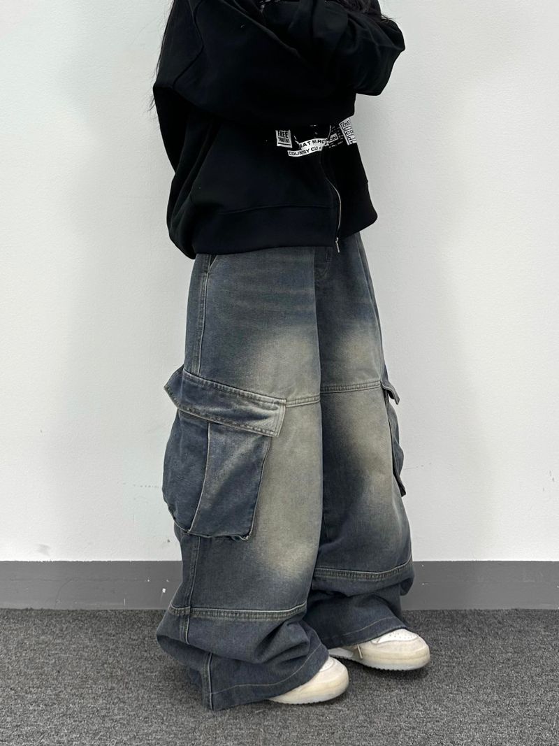 retro denim cargo pants