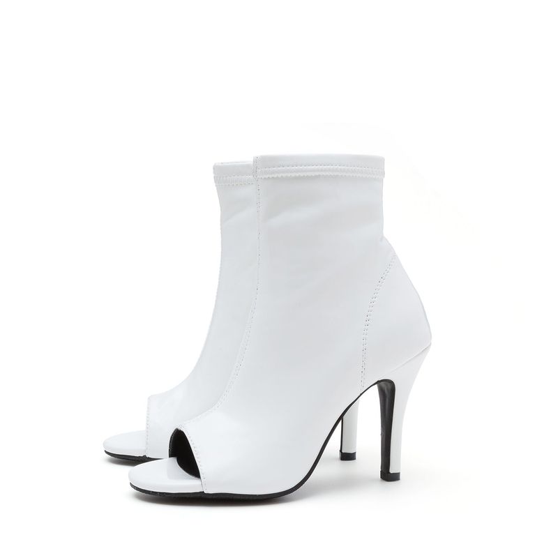 Open Toe Slim Ankle Heel(Glossy White)