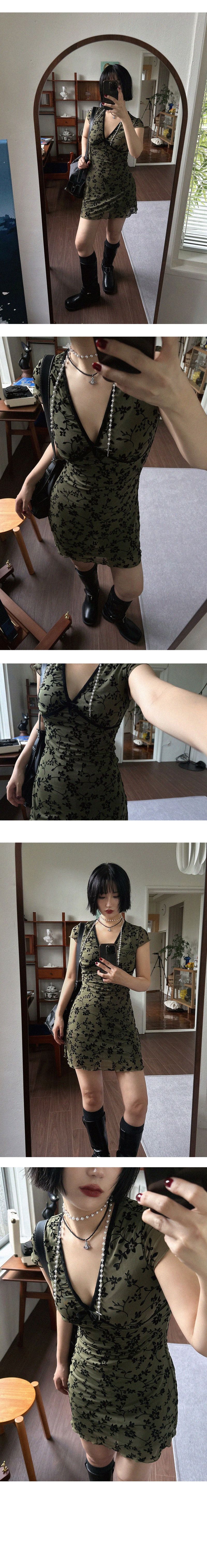 KHAKI FLORENCE V-NECK MINI DRESS