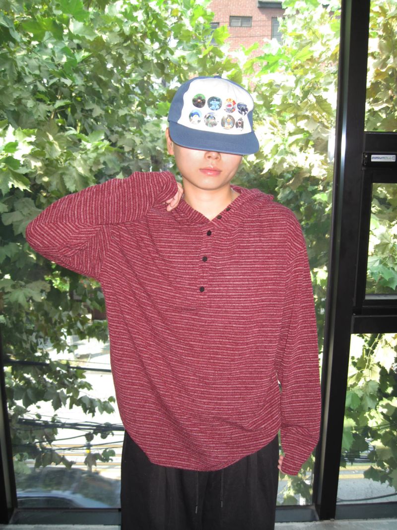 [UNISEX] 1345 Striped Henley Neck Hoodie (4 Colors)