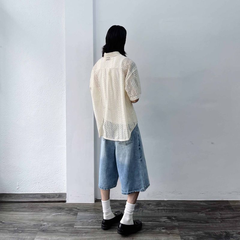 Hollow Knit Striped Shirt
