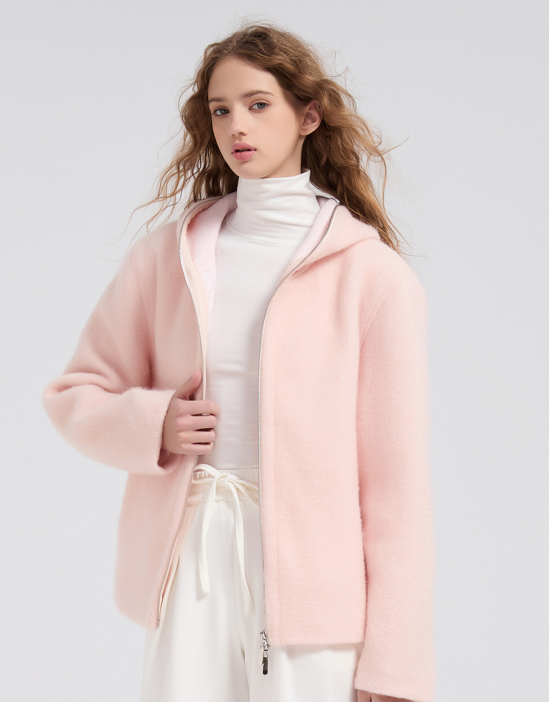 Roarin Oversized Hood Zip-Up Quilted Coat Pink
