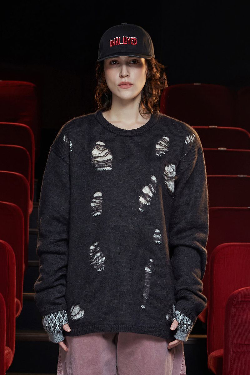 UNALLOYED（アナロイド）の「DESTROYED MOHAIR KNIT / CHARCOAL（Tops）」