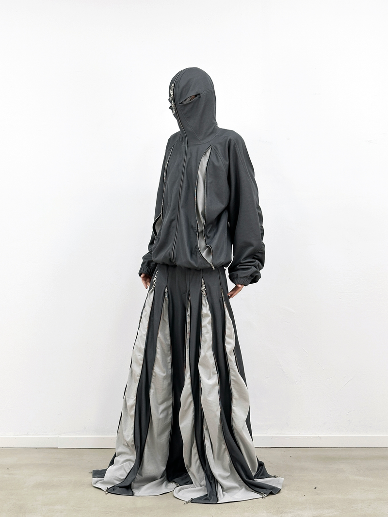 RELABEL (Dream Fracture) Multi-Zip Genuine Double-Layer Cut Four-Zip Hooded Back-Zip Oversized Sweatshirt
