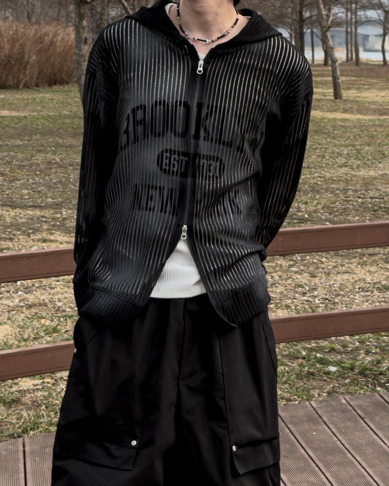 Rukle Mesh Dirty Hooded Zip-Up