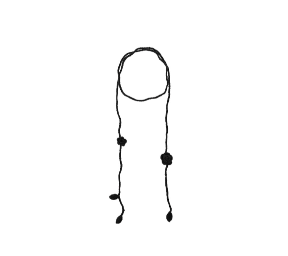 handmade knit flower strap - black   