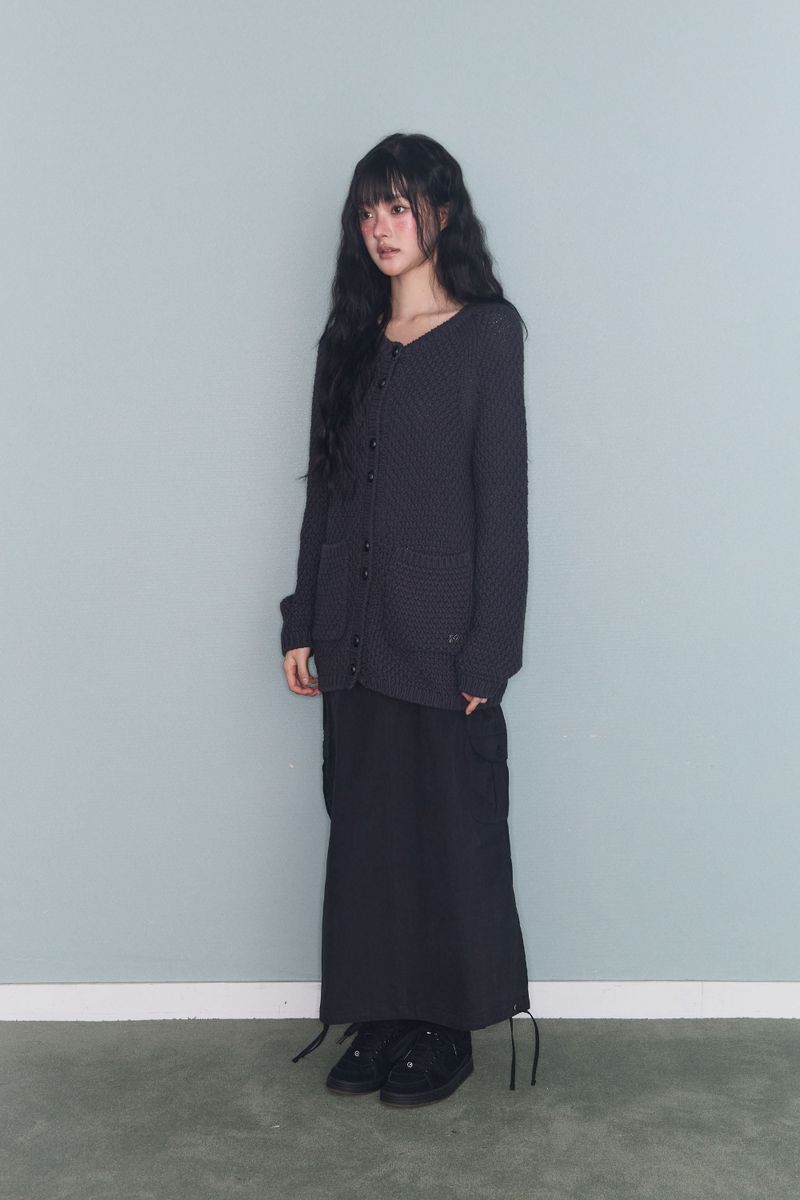 TURTLE-BUTTON KNIT CARDIGAN CHARCOAL