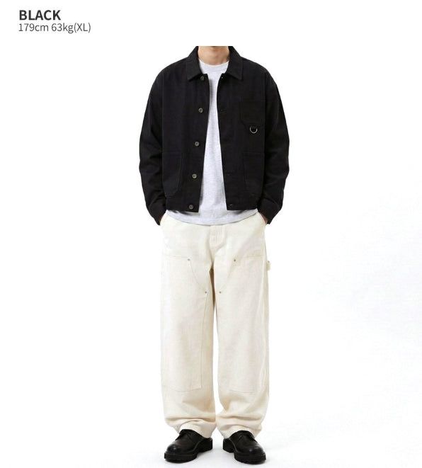 Crop French Work Jacket Black