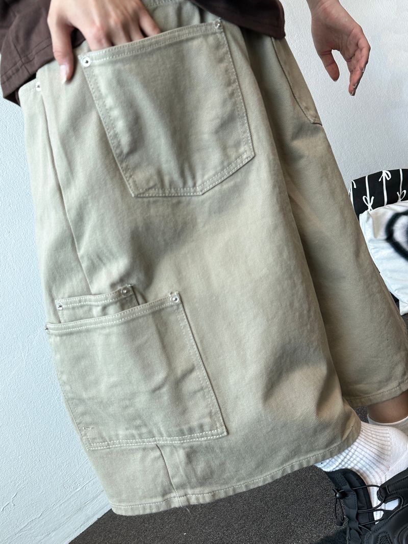 Double Ring Cargo Rivet Cotton Bermuda Shorts 3color