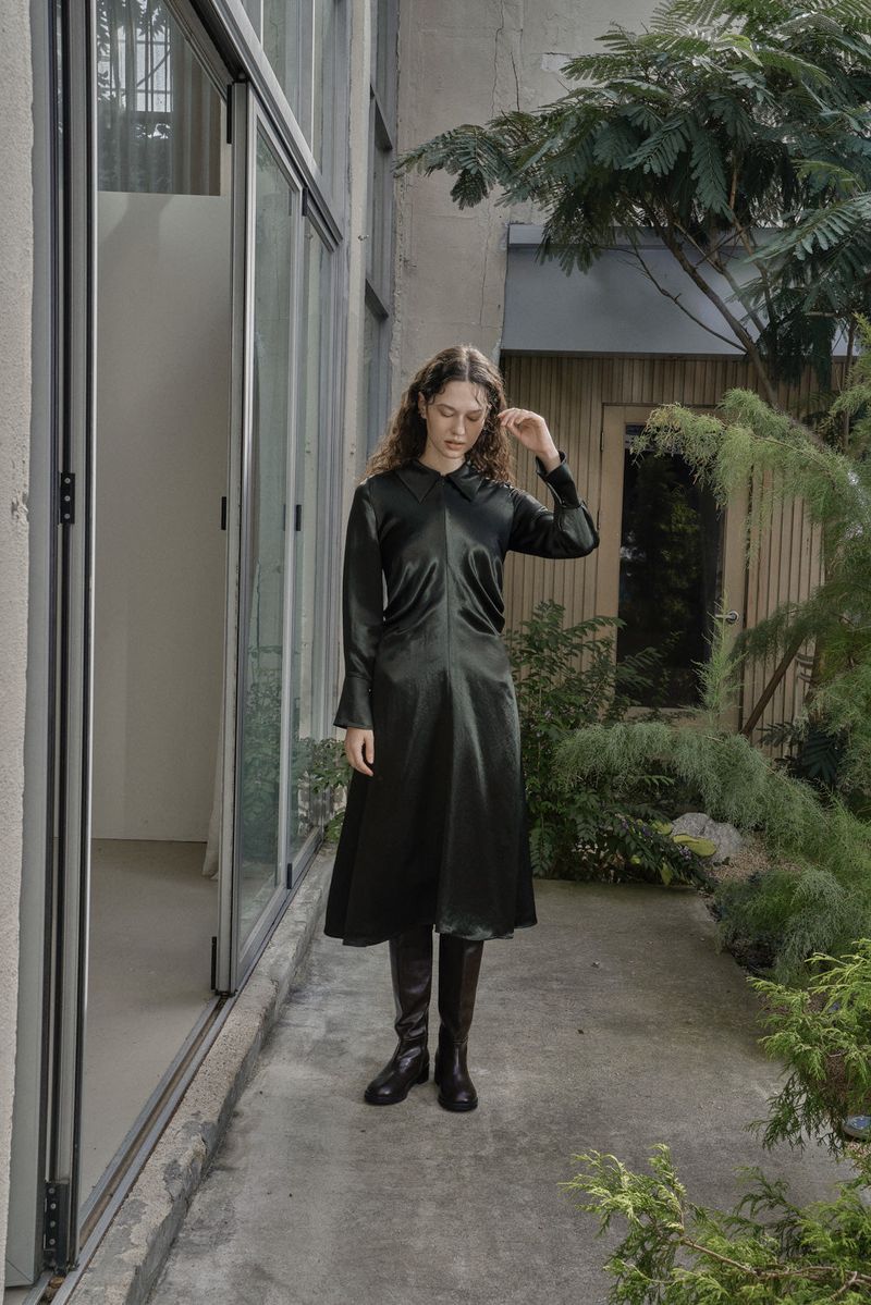 DRAPERY DRESS_DEEP GREEN