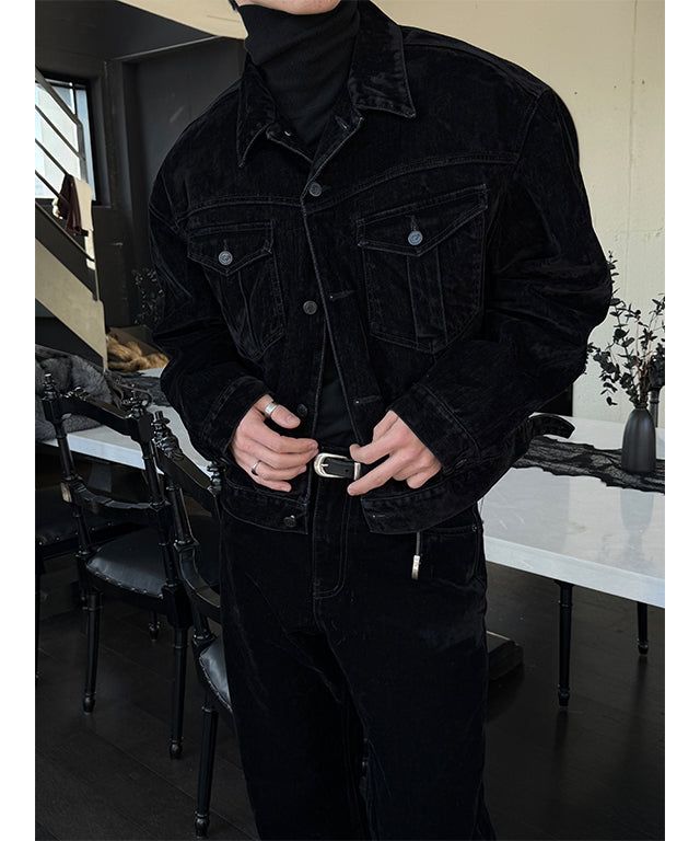 [SET UP가능] Velvet denim western jacket(2color)