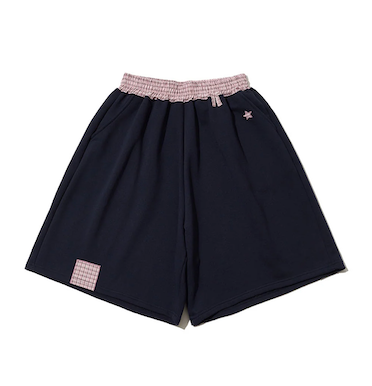 CHECK BANDING BERMUDA PANTS - NAVY