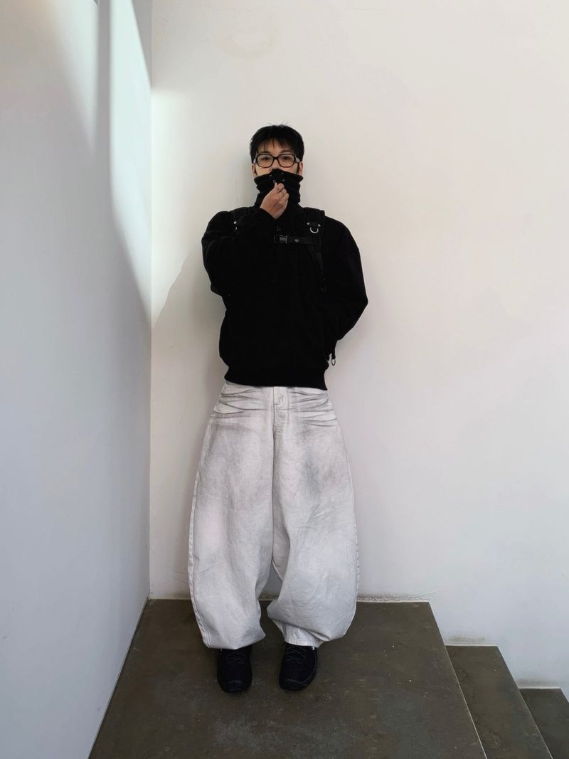 Double turtleneck over sweatshirt 2C