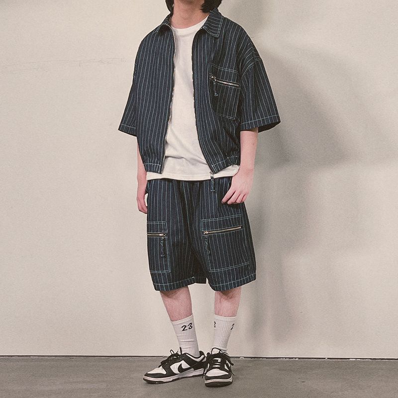 stripe denim shorts_blue