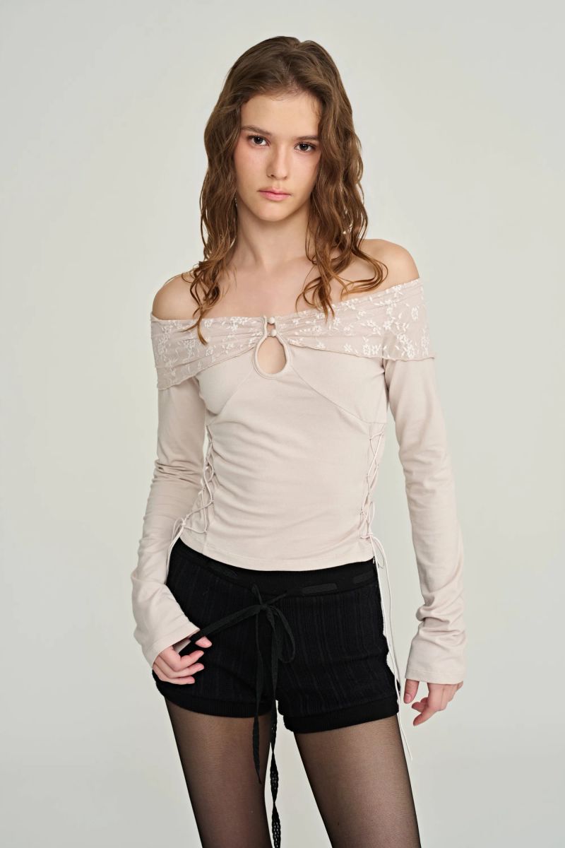 Sandy lace-up top, Beige