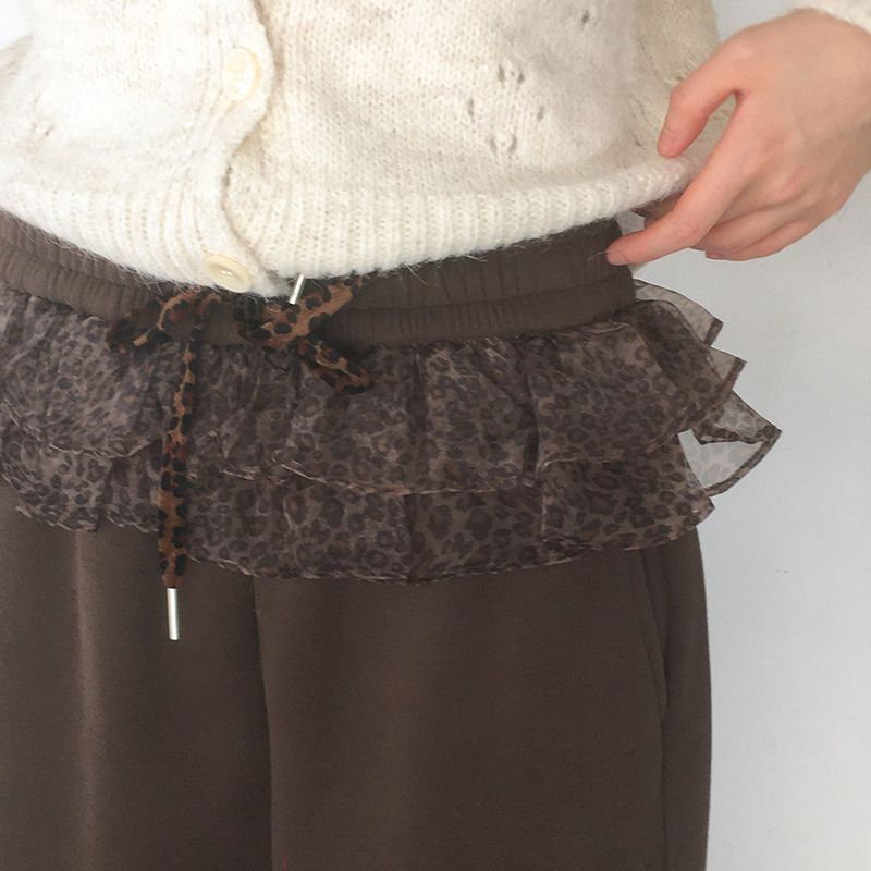 Shover leopard print chiffon layered jogger pants