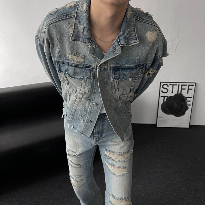 MG624,625 incision damage jean jacket (2 colors)