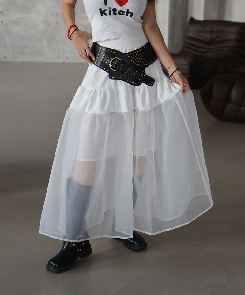cancan frill see-through see-through long skirt
