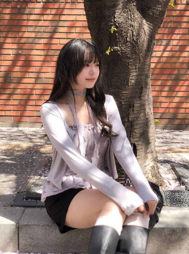 ULAN(ユレン)の「Bay Ruffle Check Cardigan Set(Tops)」