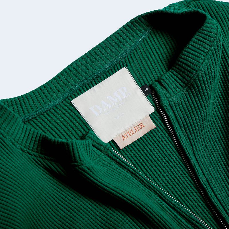 DAMP 2-WAY ZIP-UP WAFFLE CARDIGAN_GREEN
