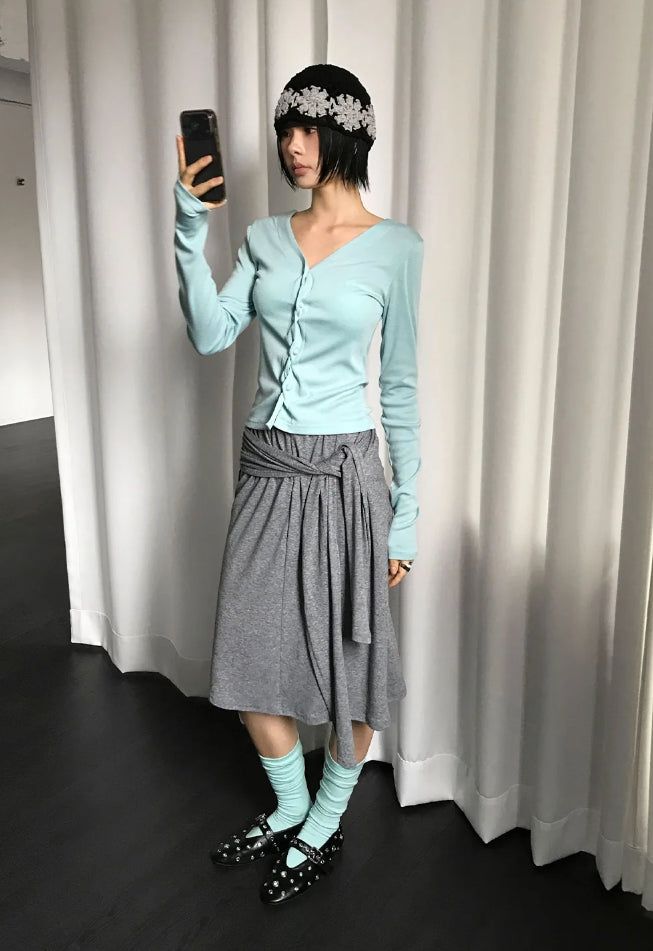 KNOT TIE MIDI SKIRT