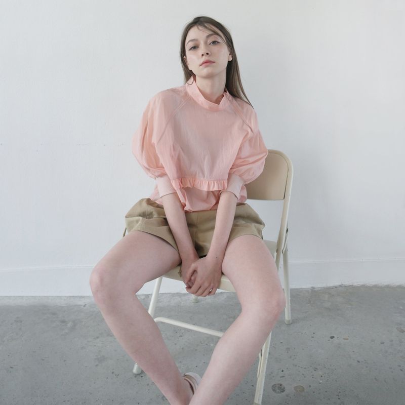 Pink Nylon Ruffle Blouse