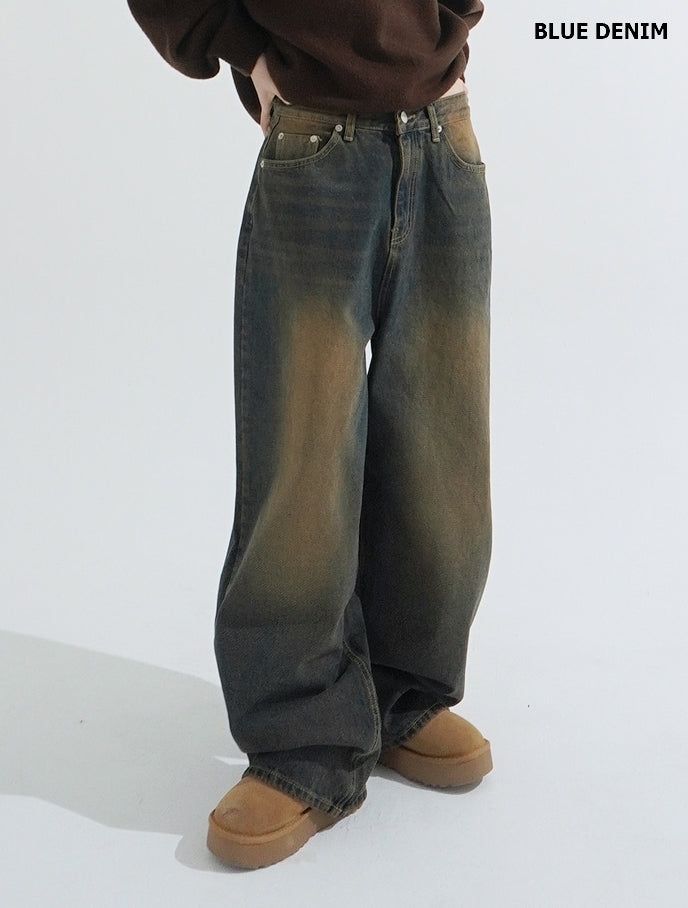 Maison washing wide denim pants