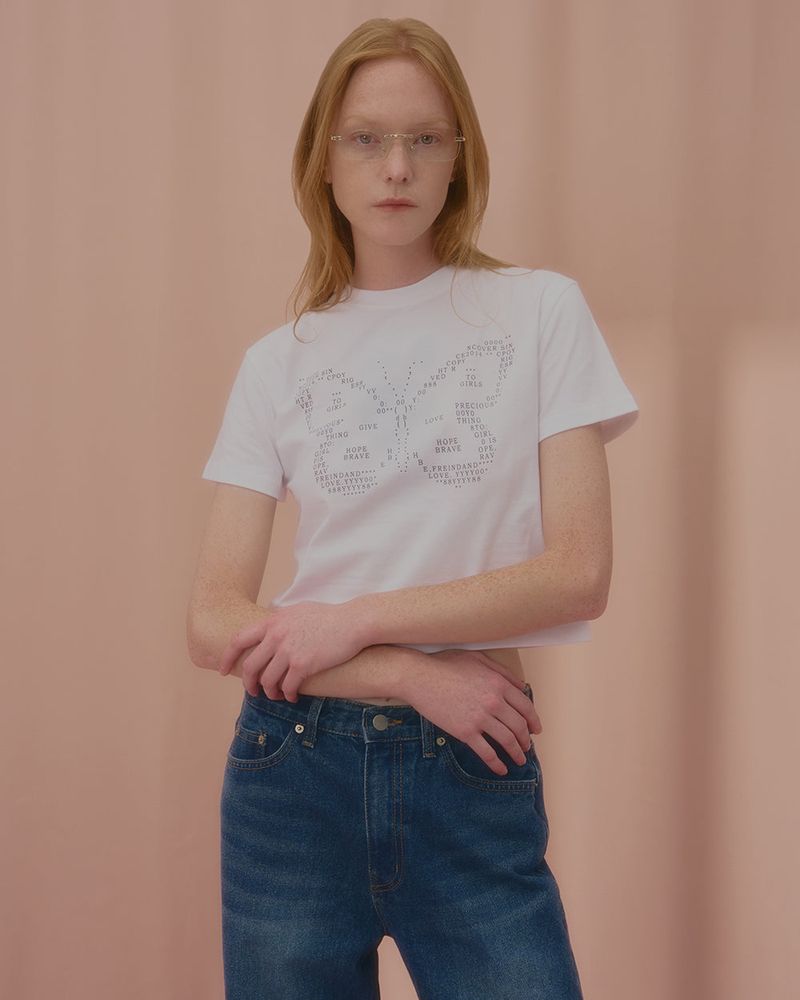 TEXT BUTTERFLY CROP TSHIRT-WHITE