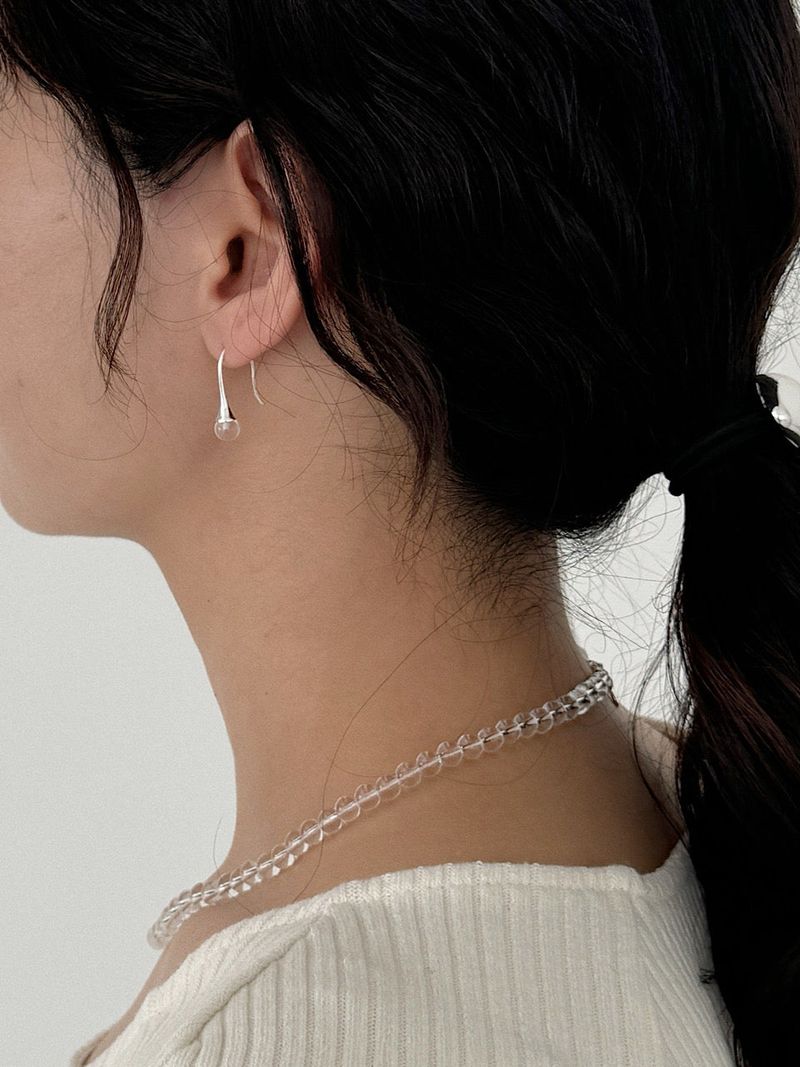[Silver925] oar Gemstone Hook Earrings [Crystal]