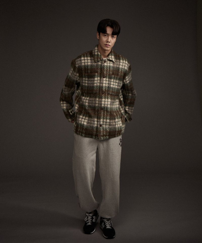 COZY HAIRY CHECK JACKET KHAKI