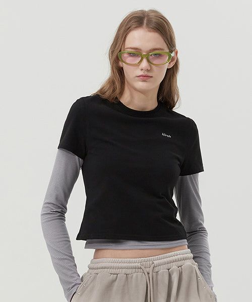 KIRSH（キルシー）の「STRIPE LAYERED T-SHIRT 2PACK [BLACK]（Tops）」