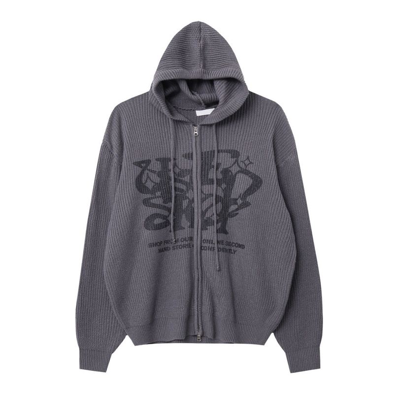 LMN Munt Oversized-Fit Knitwear Hooded Zip-Up (4 colors)