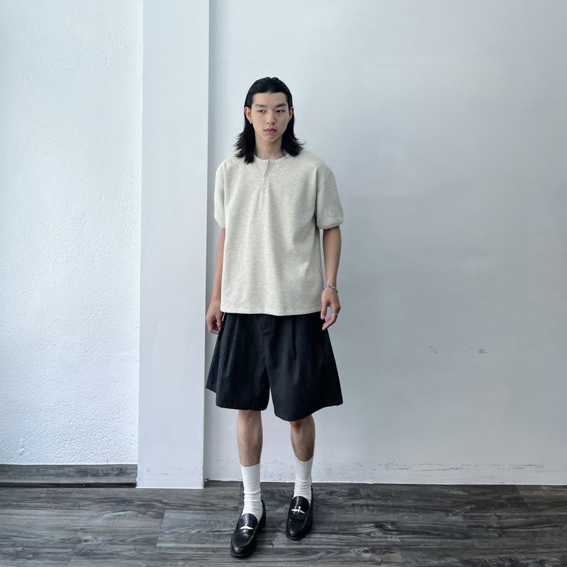 Button Shoulder Henley Waffle Tee