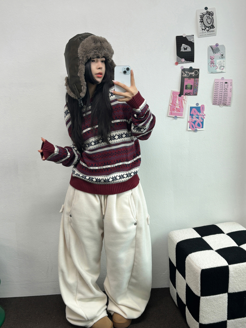 BOTH-SIDES FLEECE SNAP LONG PANTS 🧸🩵🤍6COLOR