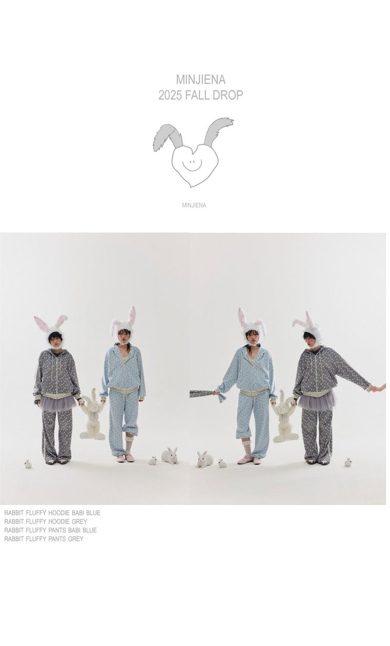 rabbit fluffy hoodie grey