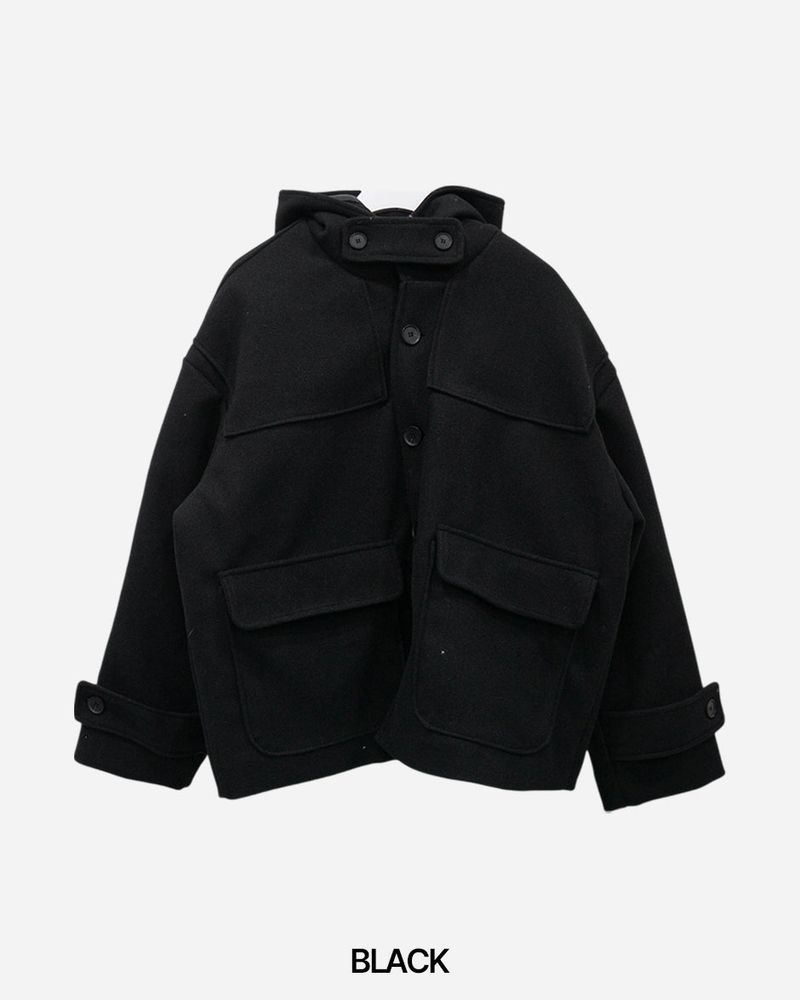 Carbon Wool Hooded Half Coat
