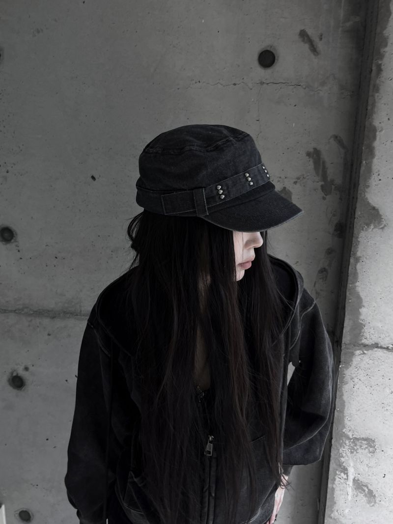 studded denim cap
